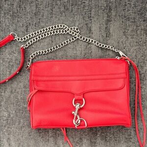 Rebecca Minkoff Red Leather MAC Crossbody with Silver Chain